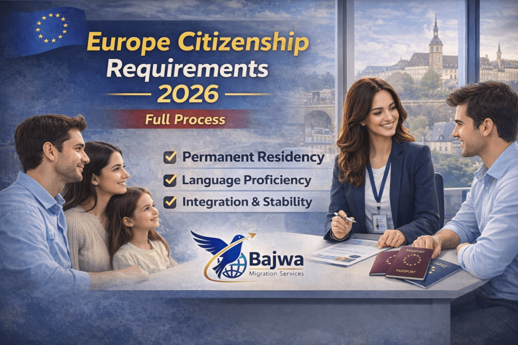 Europe citizenship requirements 2026 explaining citizenship eligibility criteria, application process, and professional citizenship services for applicants.